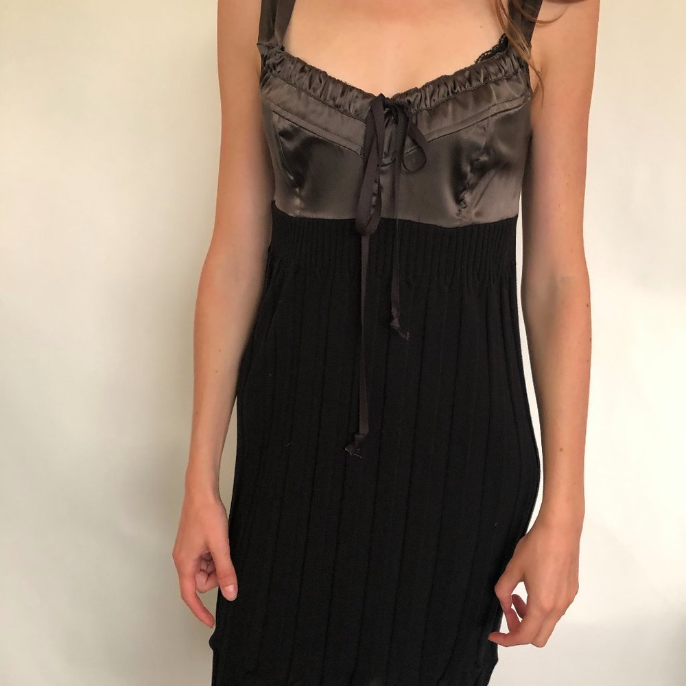 Taupe silk/black knit dinner dress